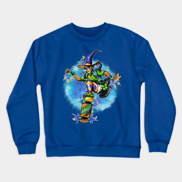 Skater Witch Crewneck Sweatshirt by mannycartoon